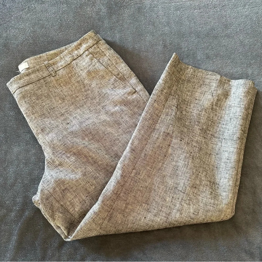 NWOT ANN TAYLOR Marled Gray Shimmer Linen Blend Straight Crop Pants Size 14
